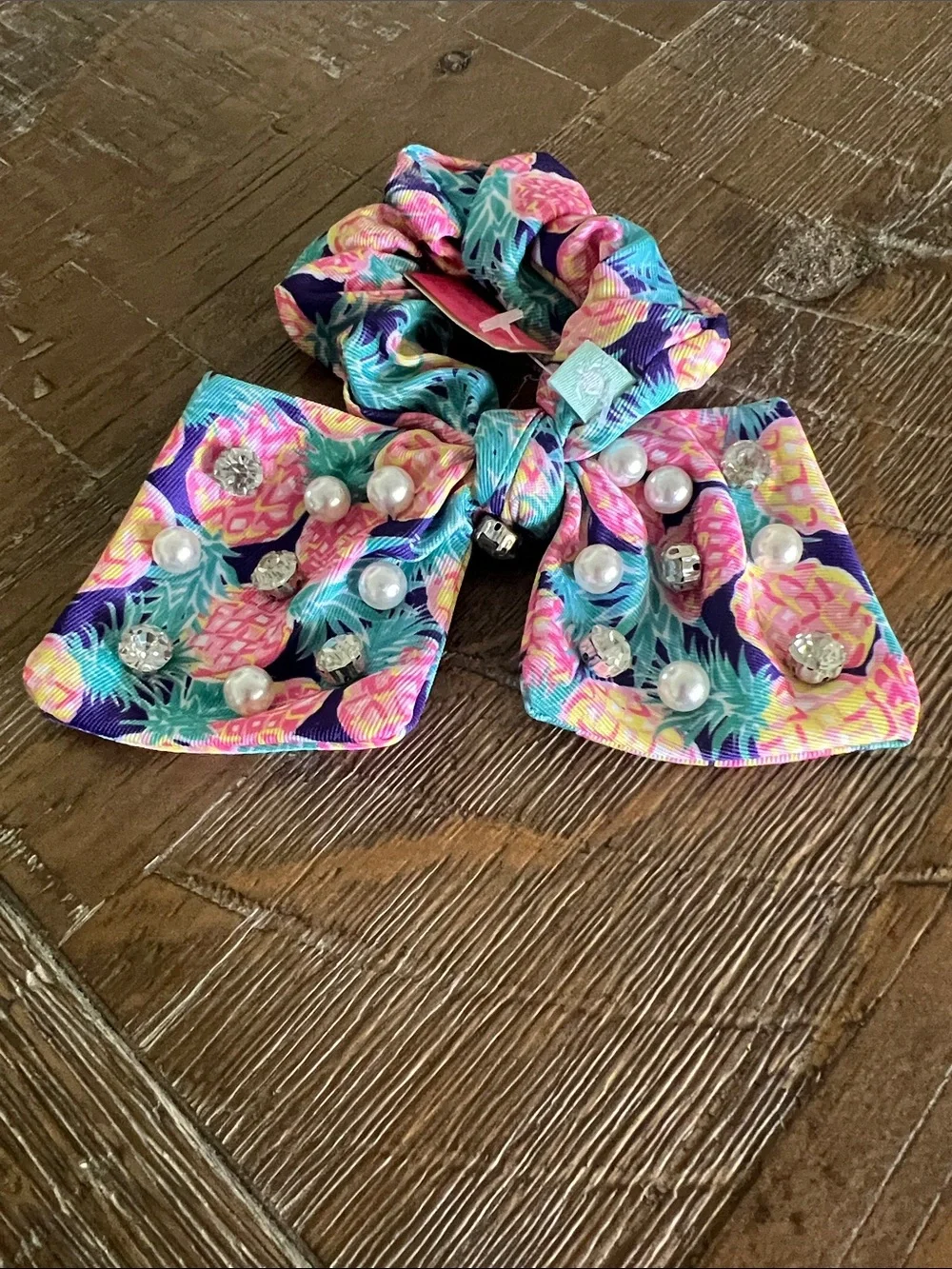 Simply Southern Pineapple Bow and Matching Scrunchie - Pink Teal Navy